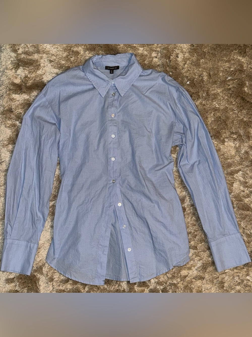 Dynamite Womens Pale Blue Cinch Back Button-Up Shirt